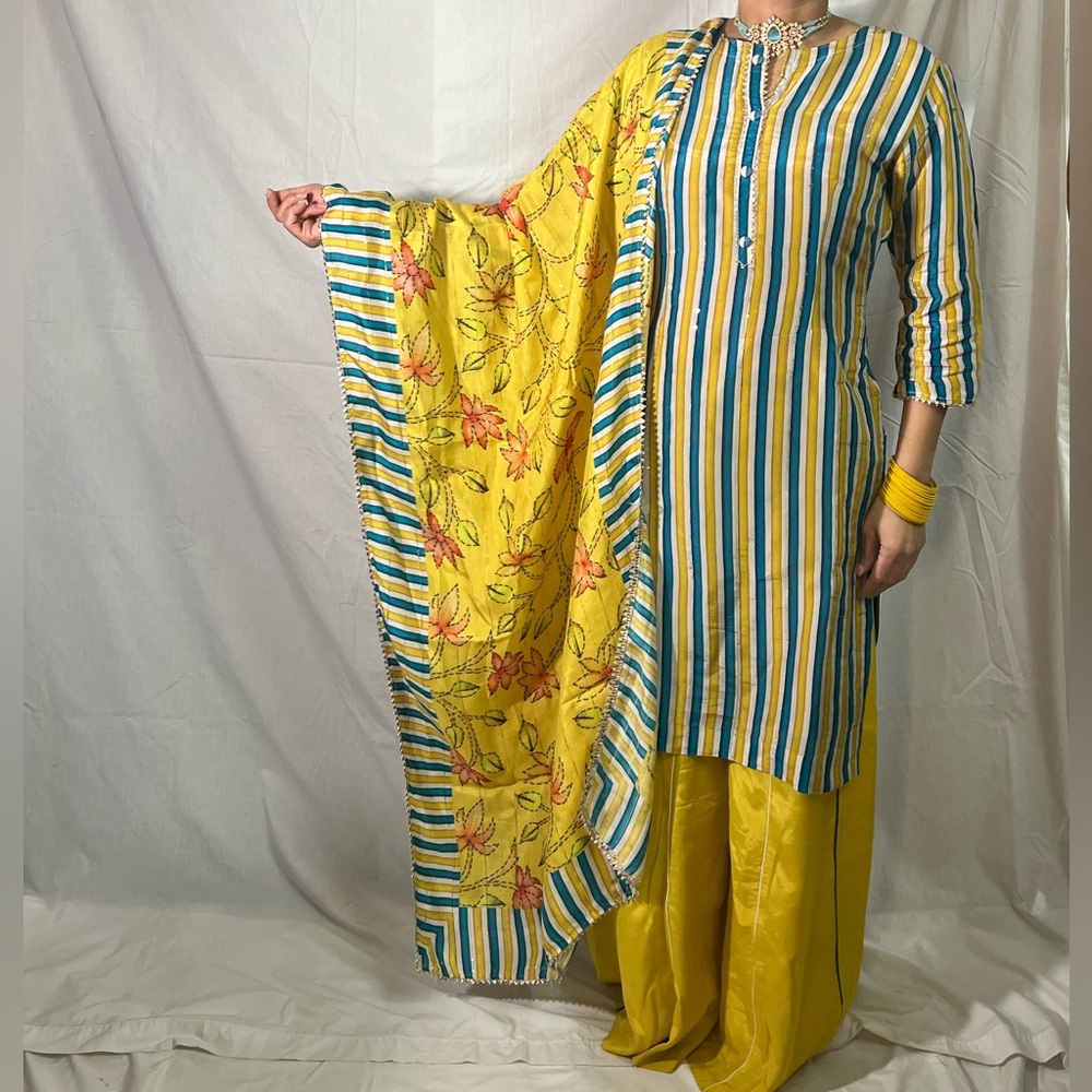 Beautiful Indian sharara Plazzo suit in yellow blue shade